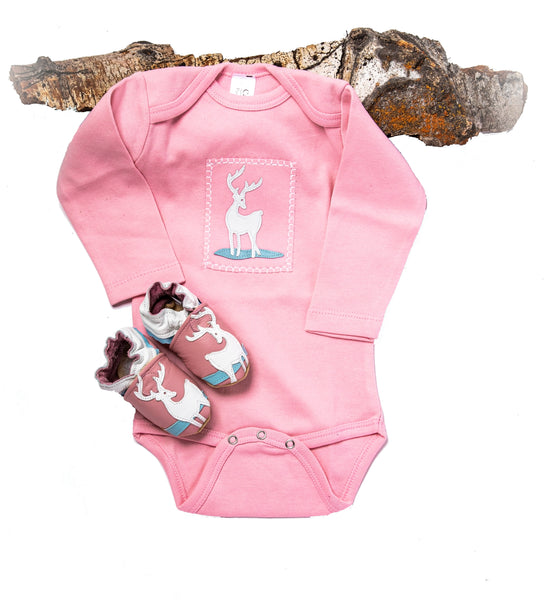 Deer Me! Gift Set (pink onesie and shoes, medium is short sleeved)